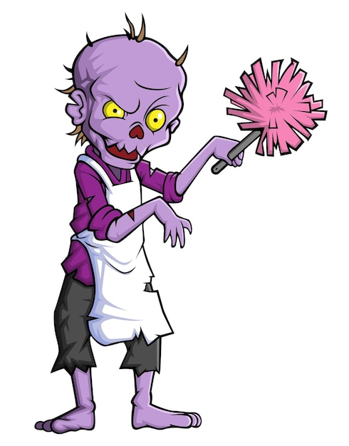 Spooky zombie housekeeper cartoon character on white background