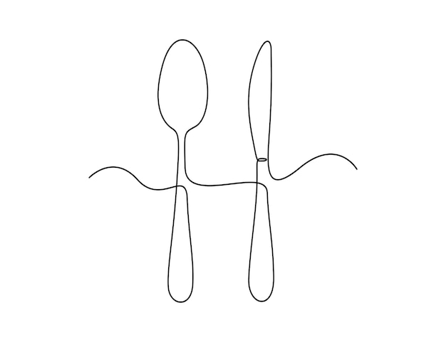 Vector spoon fork and knife continuous one line drawing premium illustration