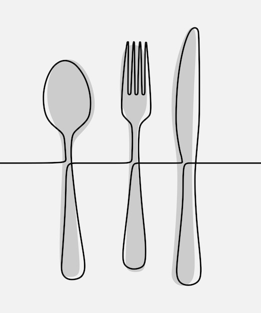 Spoon, fork, knife eat oneline continuous line art