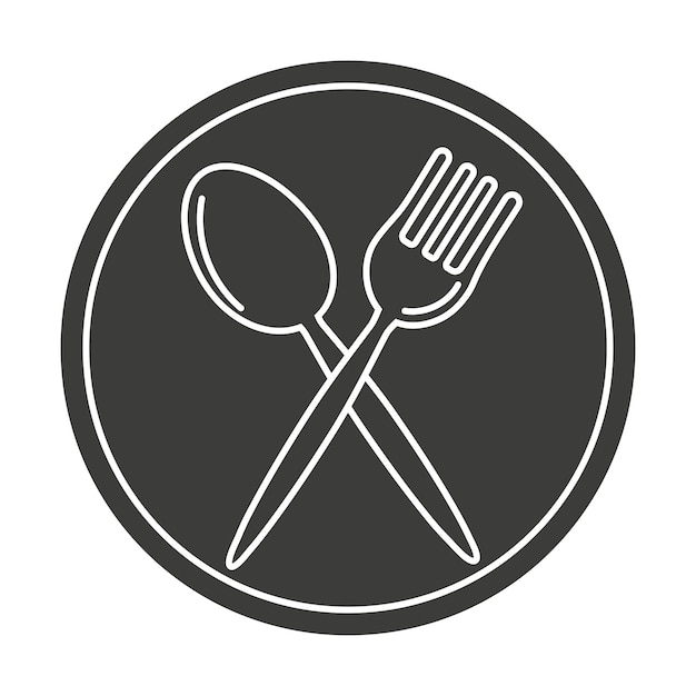 Spoon fork and plate icon set Silhouettes of cutlery for the restaurant business isolated on white