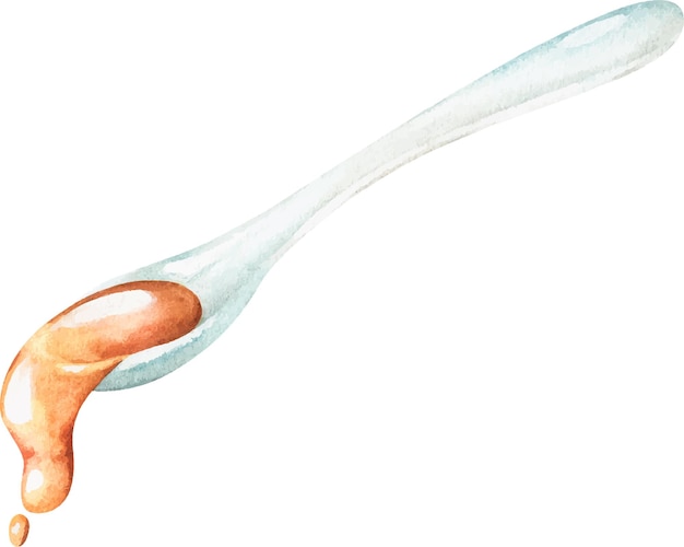 A spoon from which oil is poured Watercolor vector illustration