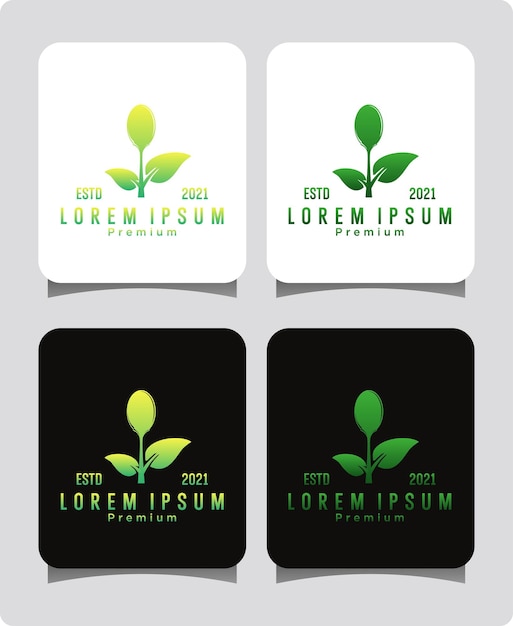 spoon and leaves food restaurant logo design