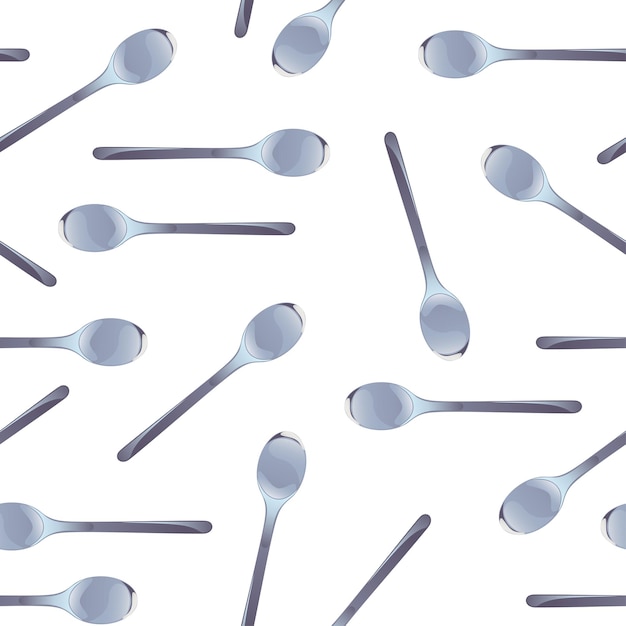 Spoons seamless pattern. Silver kitchen items in cartoon style. Vector design for gift wrap, restaurant tableware decor, invitation, cafe menu