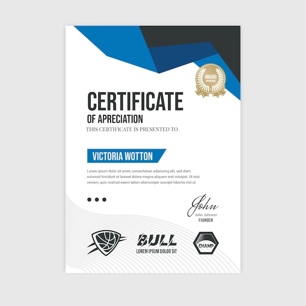 Sport Achievement Certificate of Appreciation Template in Vector V1