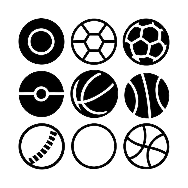 Vector sport balls collection black silhouette isolated white background 12