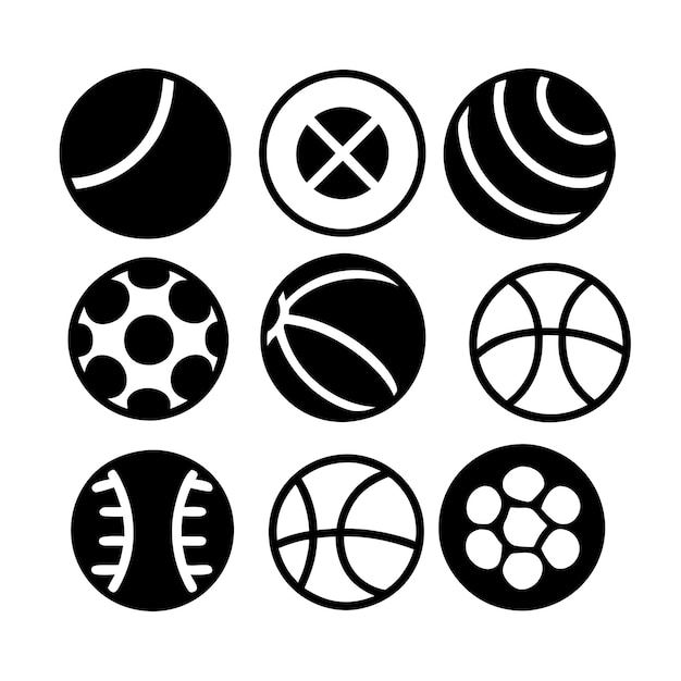 Vector sport balls collection black silhouette isolated white background 1