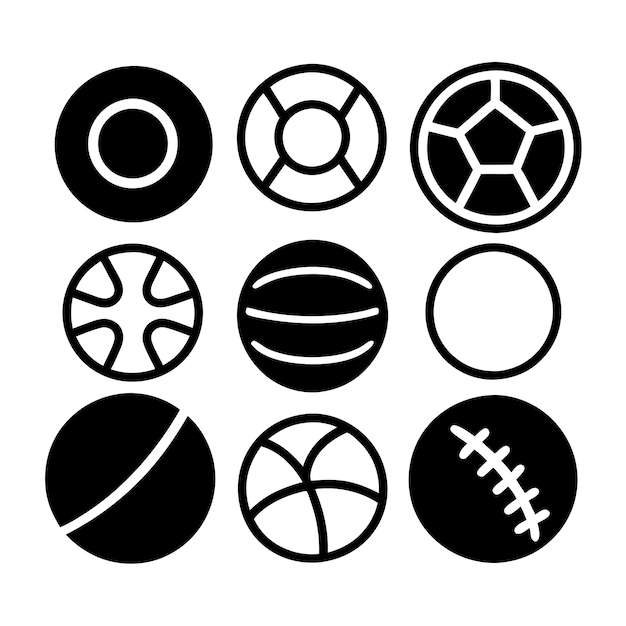 Vector sport balls collection black silhouette isolated white background 4