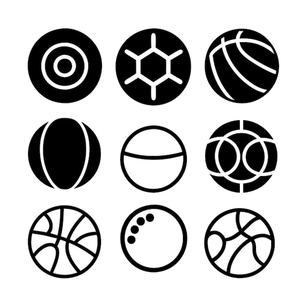 Vector sport balls collection black silhouette isolated white background 5