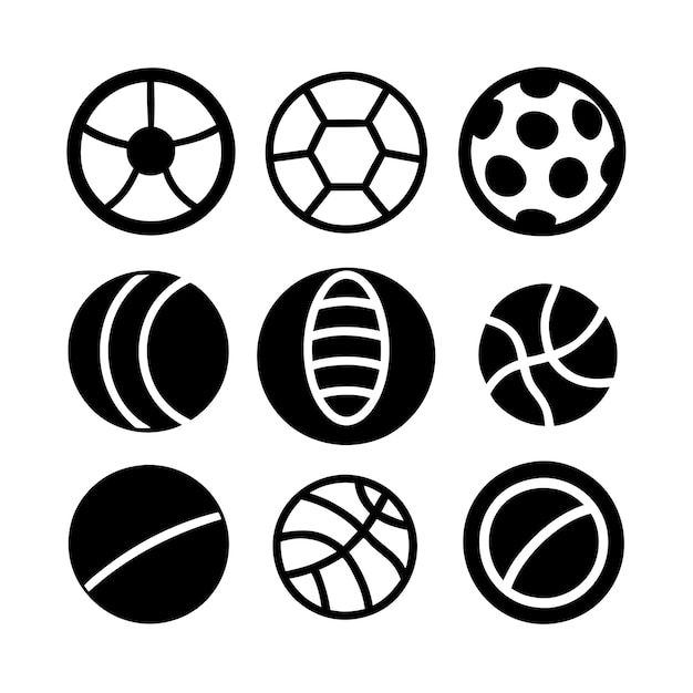 Vector sport balls collection black silhouette isolated white background 9