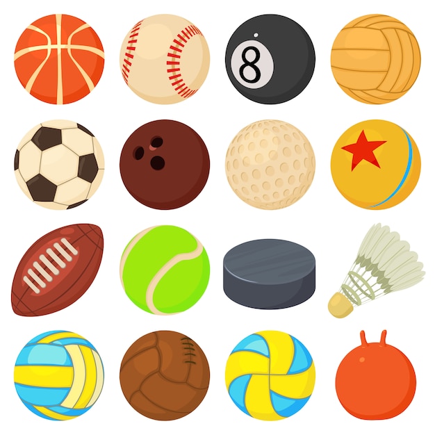 Sport balls icons set play types