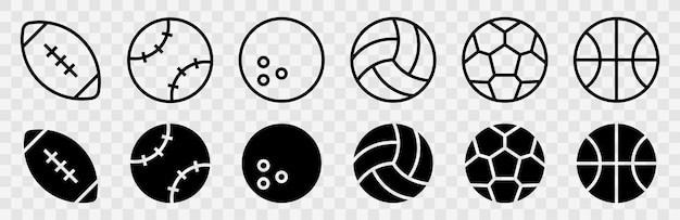 Sport balls vector icons set Ball simple icon Balls silhouettes for football baseball basketball