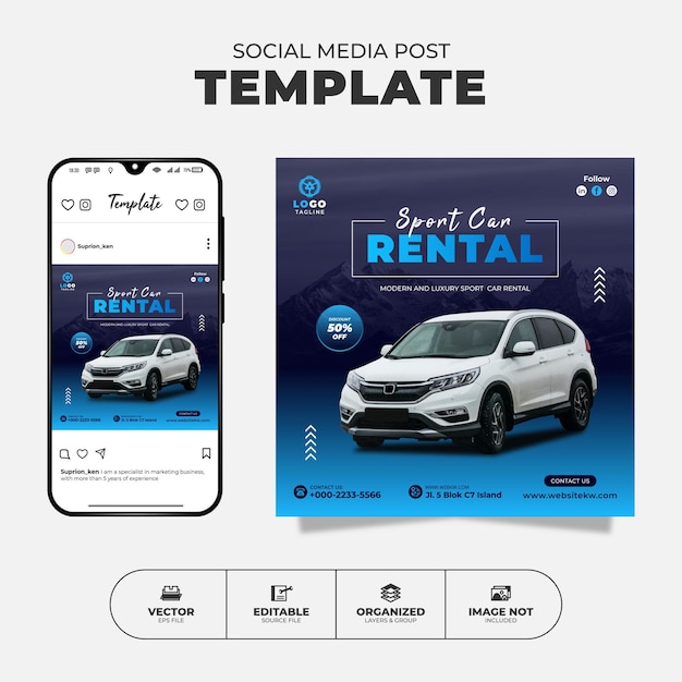 Sport Car Rental Social Media Instagram Post And Banner Template