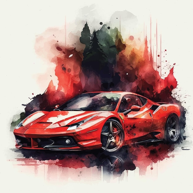 Sport car watercolor paint