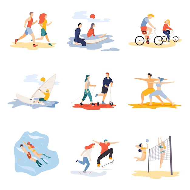 Sport cartoon characters set isolated