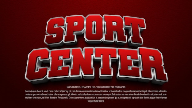 Sport center 3d metallic style editable text effect