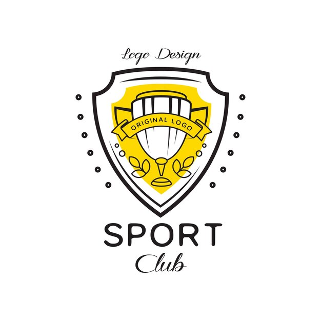 Sport club logo design heraldic shield with winner cup badge can be used for fitness club sport school vector Illustration isolated on a white background