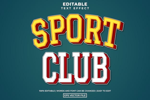 Sport club text style editable text effect vector