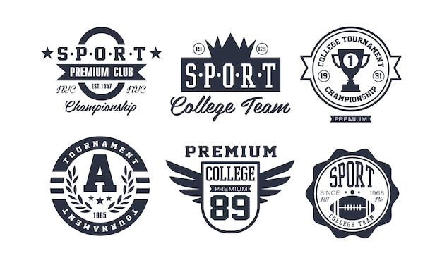 Sport college team logo design set vintage premium sport club emblem or badge vector Illustration isolated on a white background