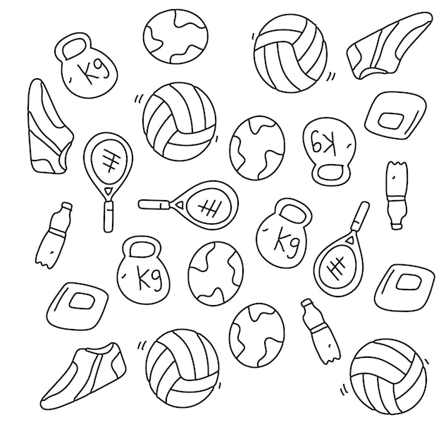 Sport doodle line style vector set