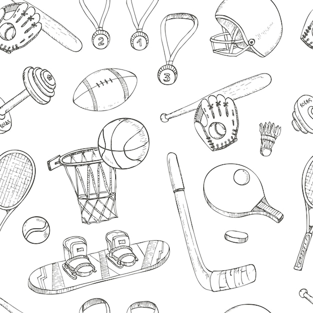 Sport doodles seamless pattern