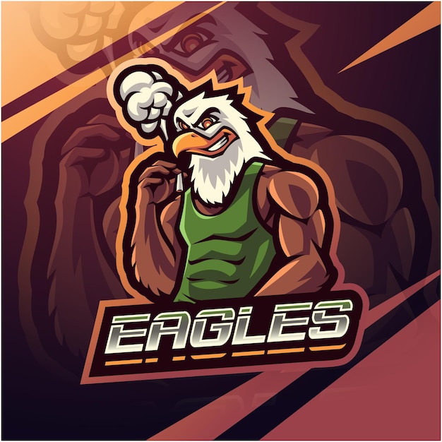 Sport eagle mascot with cigarette