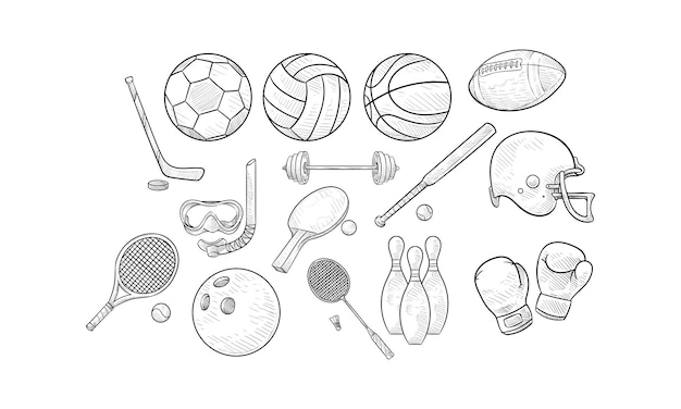 sport equipment handdrawn collection