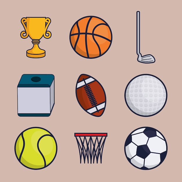 sport equipment related icons 