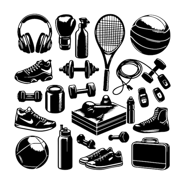 Vector sport equipment set silhouette vector illustration design on white background