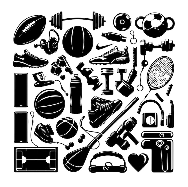 Vector sport equipment set silhouette vector illustration design on white background