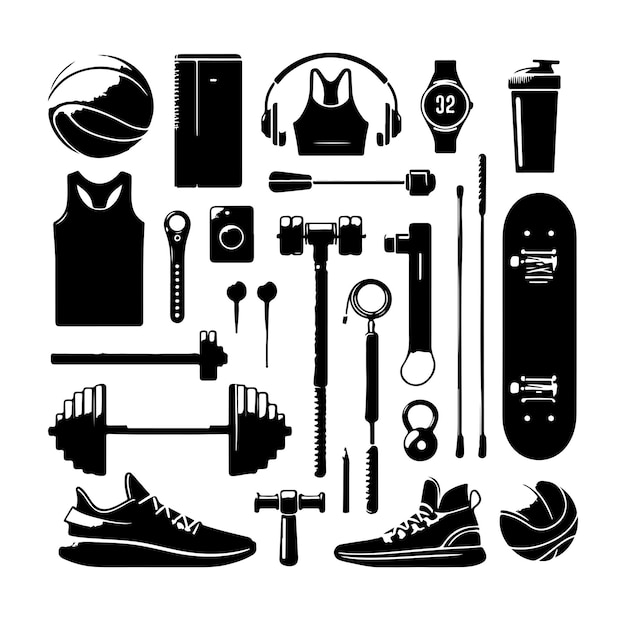 Vector sport equipment set silhouette vector illustration