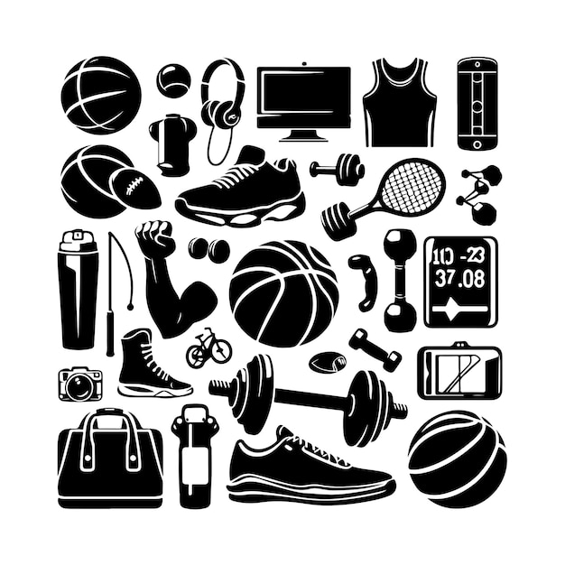 Sport Equipment Set Sports elements collection illustration silhouette style