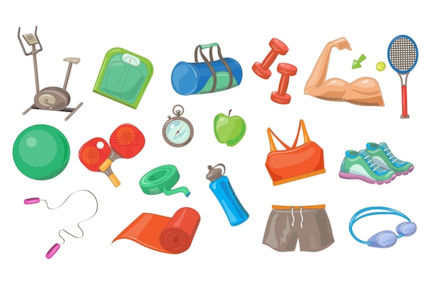 Sport equipment set sports inventory vector illustrations on a white background