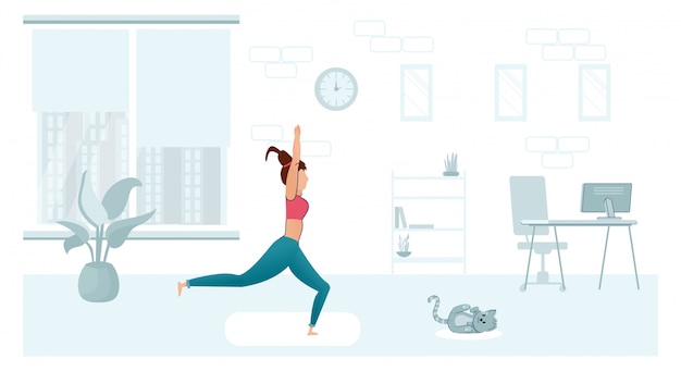 Sport Exercise at Home. Fitness Workout Yoga Exercise Woman.