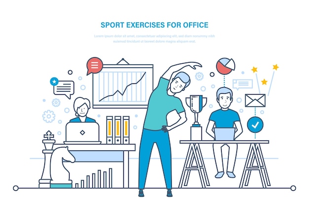 Sport exercises for office Doing sports training healthy lifestyle athlete