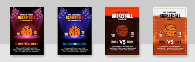 Vector sport flyer ad set vector flyer with basketball ball championship flyer illustration