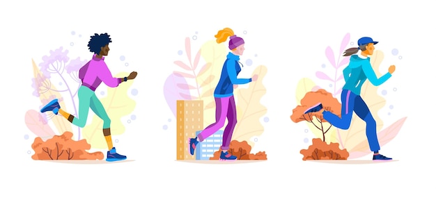 Sport girls runs in the city Vector illustration healthy lifestyle