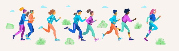 Sport girls runs in the park Vector illustration healthy lifestyle