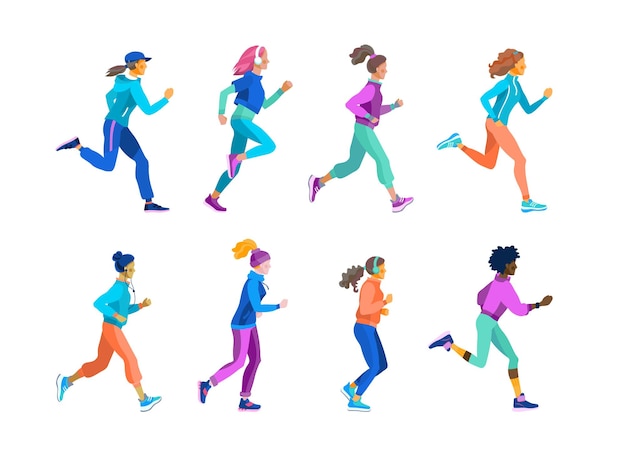 Sport girls runs Vector illustration healthy lifestyle