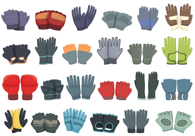 Sport gloves icons set cartoon vector. Fingers sport