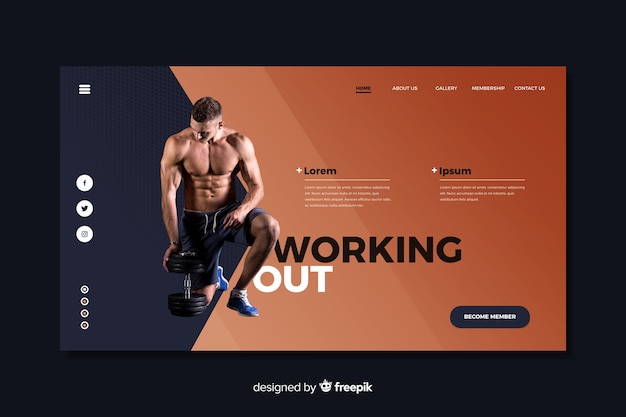 Sport landing page template with photo