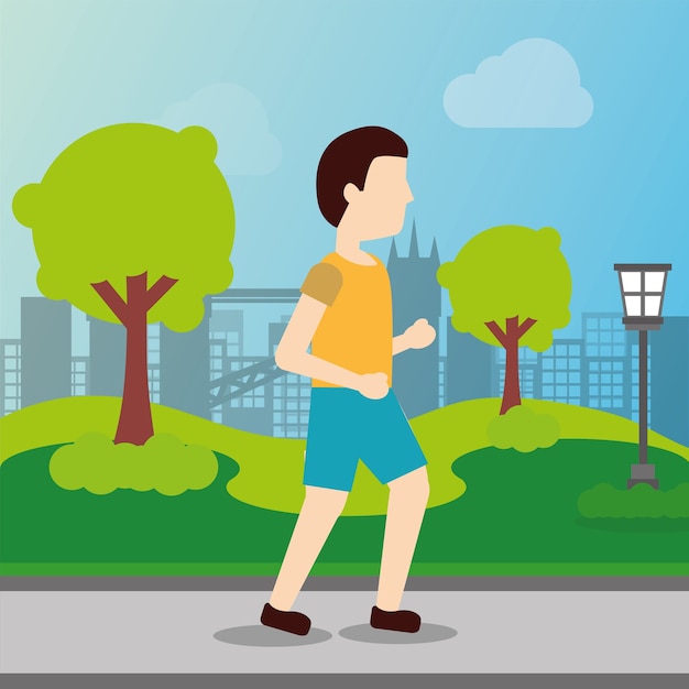 sport man walking training activity in the park 