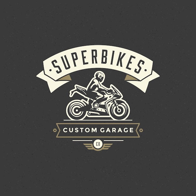 Sport motorcycle logo template vector design element vintage style