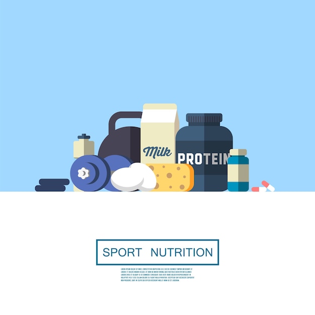 Sport nutrition banner. Flat design