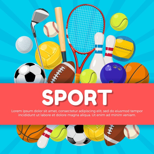 Vector sport poster design of different equipment on background and place for your text. vector illustratio