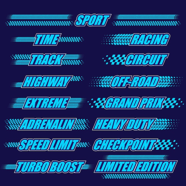 Sport race track checkered blue words