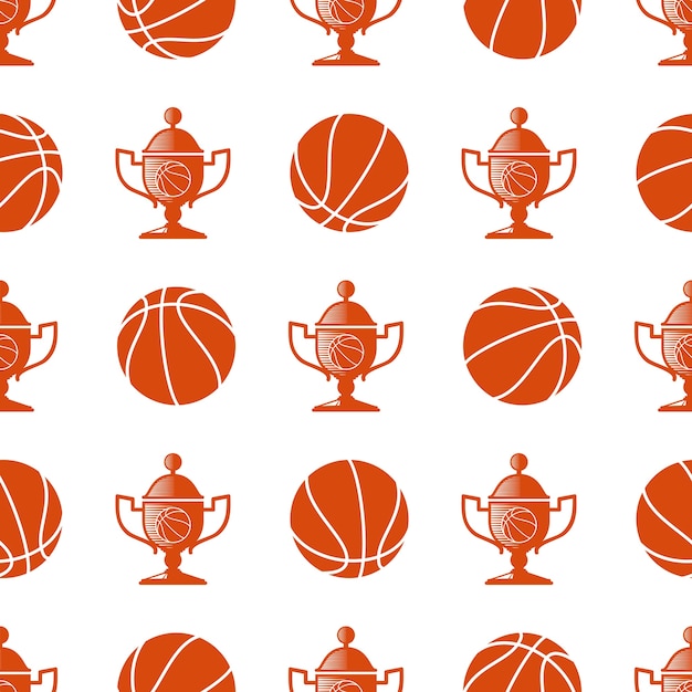 Sport seamless pattern with basketball ball and trophy