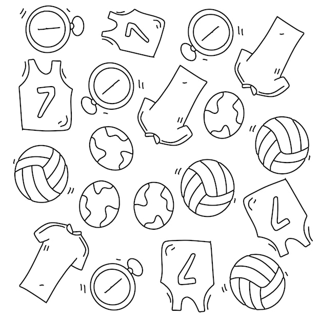 Sport set with doodle line style vector