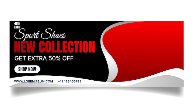 Sport shoes banner design for social media banner in red black and white color