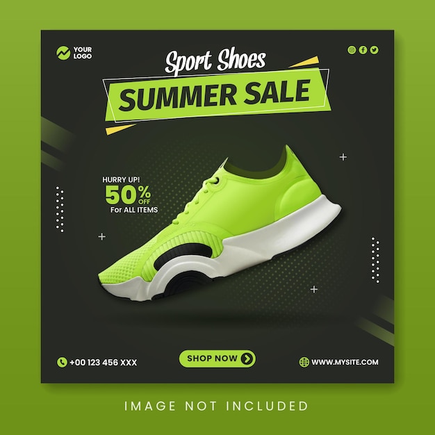 Sport shoes summer sale social media promotion banner template