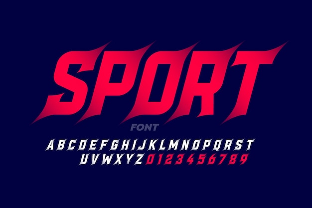 Sport style font, alphabet letters and numbers